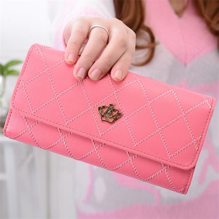 Bulk cheap fashion crown decoration trifold womens clutch purse