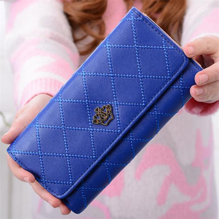 Bulk cheap fashion crown decoration trifold womens clutch purse