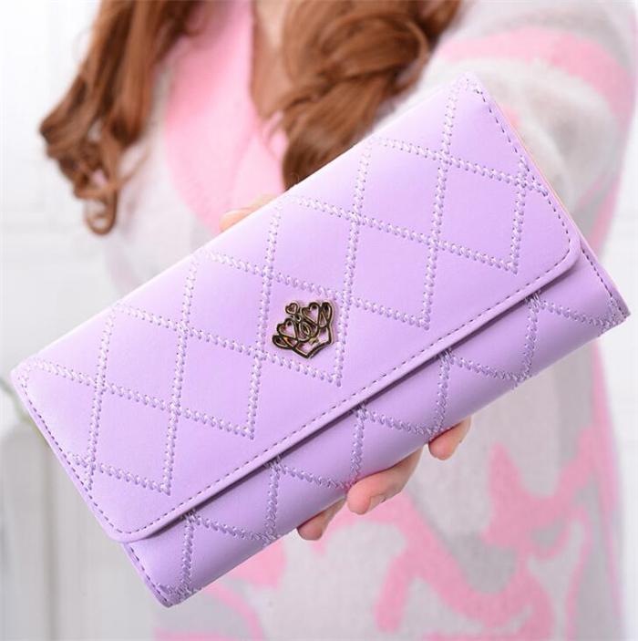 Bulk cheap fashion crown decoration trifold womens clutch purse