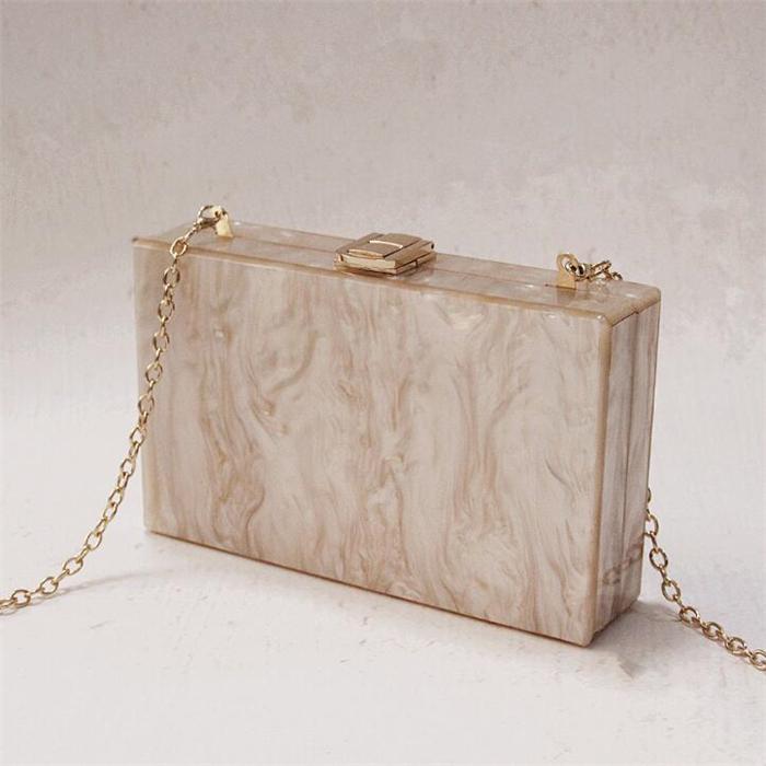 Fashion custom blank plain beige pearl white acrylic purse clutch bag women