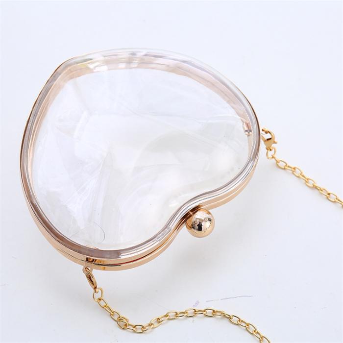 Fashion heart shape mini transparent clear acrylic purse cosmetic bag