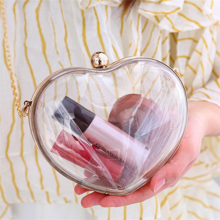 Fashion heart shape mini transparent clear acrylic purse cosmetic bag