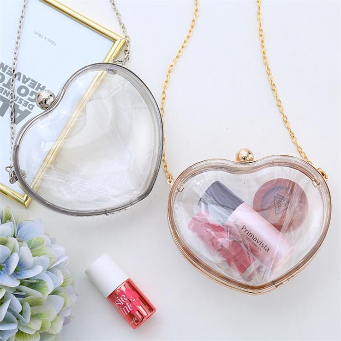 Fashion heart shape mini transparent clear acrylic purse cosmetic bag