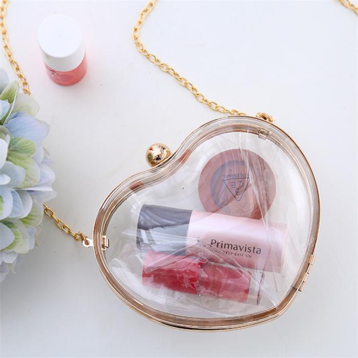 Fashion heart shape mini transparent clear acrylic purse cosmetic bag