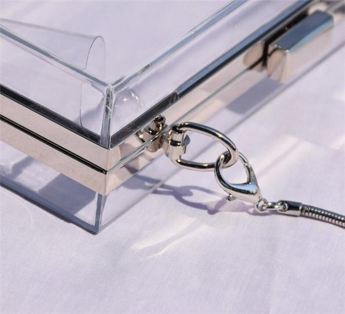 Fashion silver metal frame evening purse clear acrylic box clutch bag purse