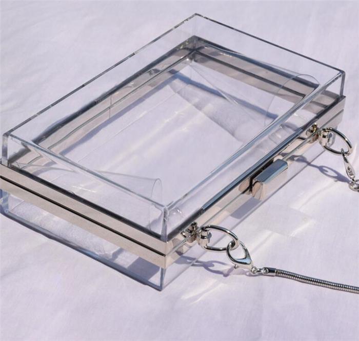 Fashion silver metal frame evening purse clear acrylic box clutch bag purse