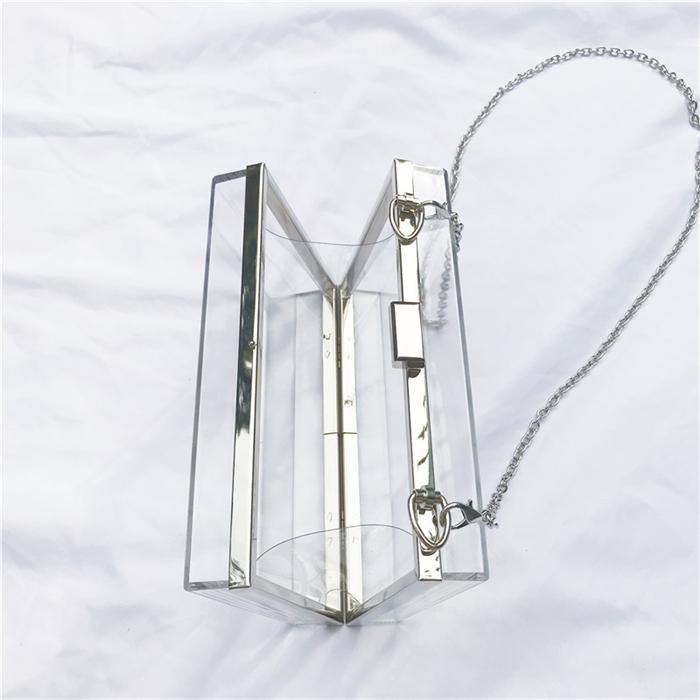 Fashion silver metal frame evening purse clear acrylic box clutch bag purse