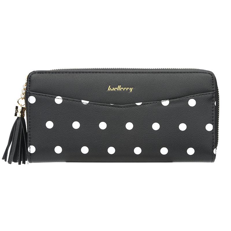 Korean lovely dot long zipper fringed money women purse
