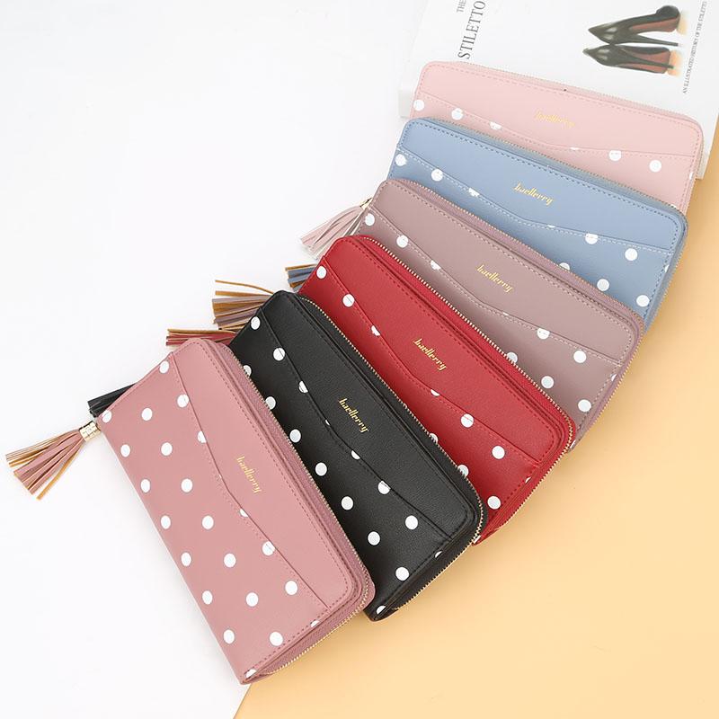 Korean lovely dot long zipper fringed money women purse