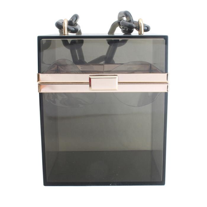 Luxury designer fashion transparent clear jelly bag acrylic chain square purse women box handbag