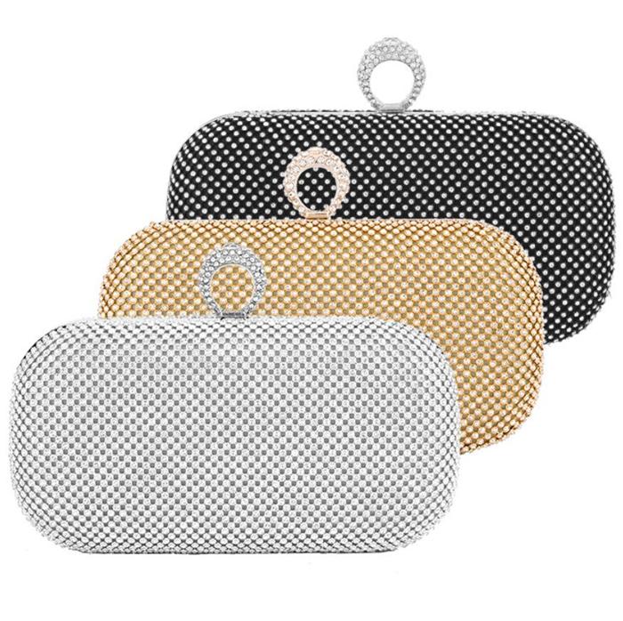 Luxury high quality wedding Ring diamond gold evening bag clutch purses