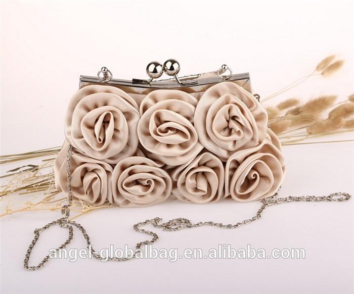 Luxury trendy elegant wristlet red rose flower ladies bridal dress evening clutch bag