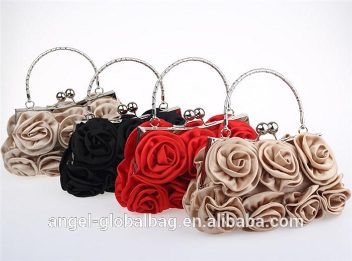 Luxury trendy elegant wristlet red rose flower ladies bridal dress evening clutch bag