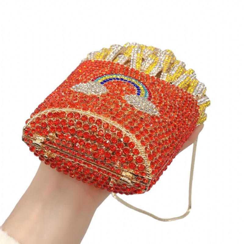New model crystal rhinestone clutch wedding party diamond french fries women evening bag