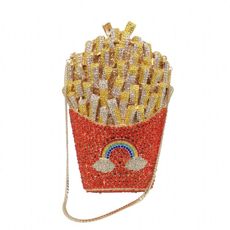 New model crystal rhinestone clutch wedding party diamond french fries women evening bag
