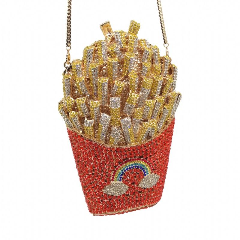 New model crystal rhinestone clutch wedding party diamond french fries women evening bag