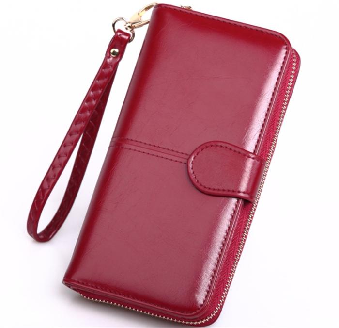 Wholesale dropshipping fashion latest design ladies long clutch purse female wax leather wallet for women