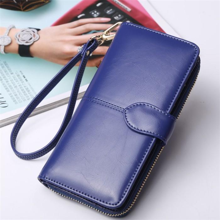 Wholesale dropshipping fashion latest design ladies long clutch purse female wax leather wallet for women