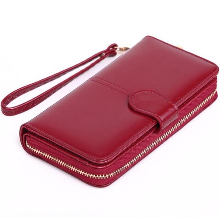 Wholesale dropshipping fashion latest design ladies long clutch purse female wax leather wallet for women
