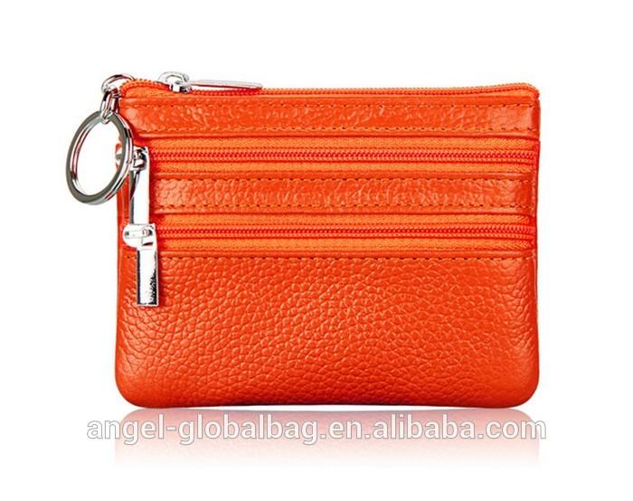 Wholesale korean mini genuine leather zipper keychain coin purse wallet