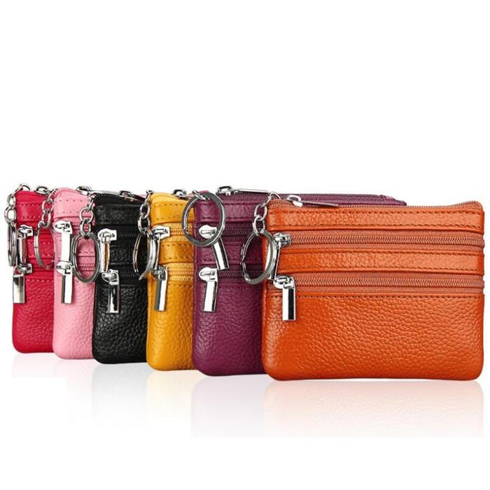 Wholesale korean mini genuine leather zipper keychain coin purse wallet